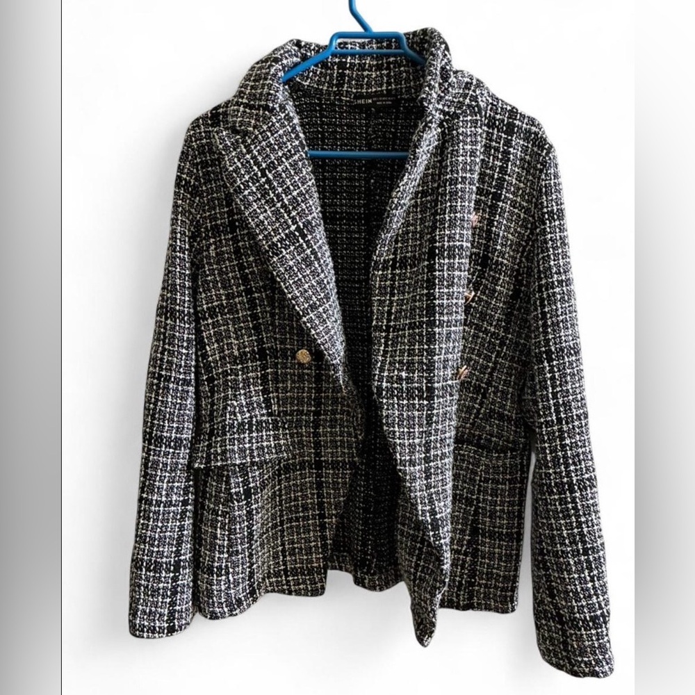 SHEIN Black and White Plaid Blazer